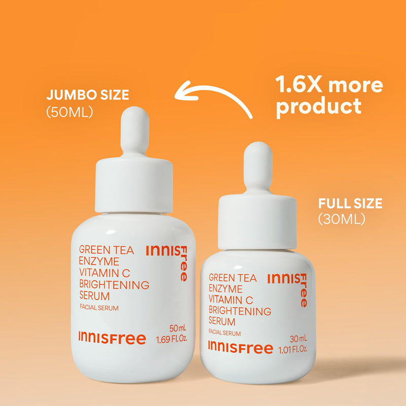 Innisfree Green Tea Enzyme Vitamin C Serum for Brightening Dark Spot Correction, Korean Face Serum for Radiant Glow 1.69 fl .oz. / 50ml: Jumbo Size