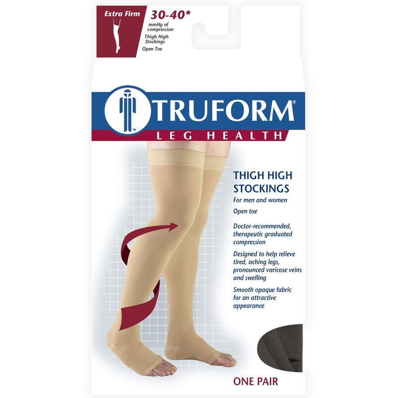 [Australia] - Truform 30-40 mmHg Compression Stockings for Men and Women, Thigh High Length, Dot-Top, Open Toe, Black, Medium Black (1 Pair) Medium (1 Pair) 