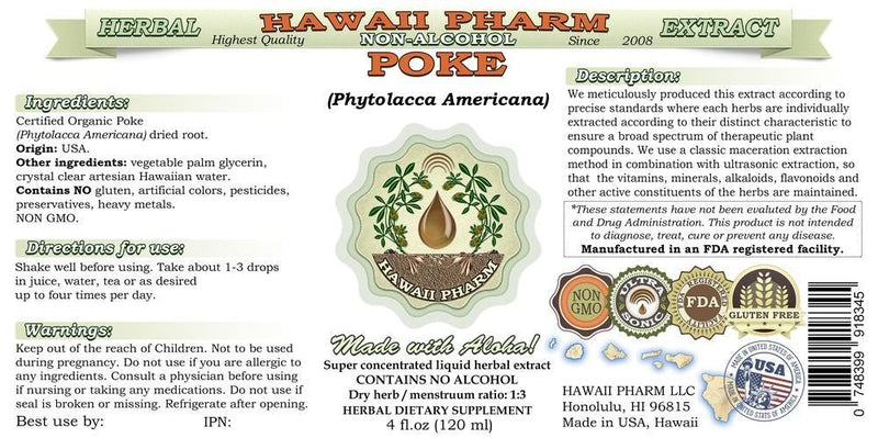 [Australia] - Hawaii Pharm Poke Alcohol-FREE Liquid Extract, Organic Poke (Phytolacca americana) Dried Root Glycerite Natural Herbal Supplement, USA 2 fl.oz 2 Fl Oz (Pack of 1) 
