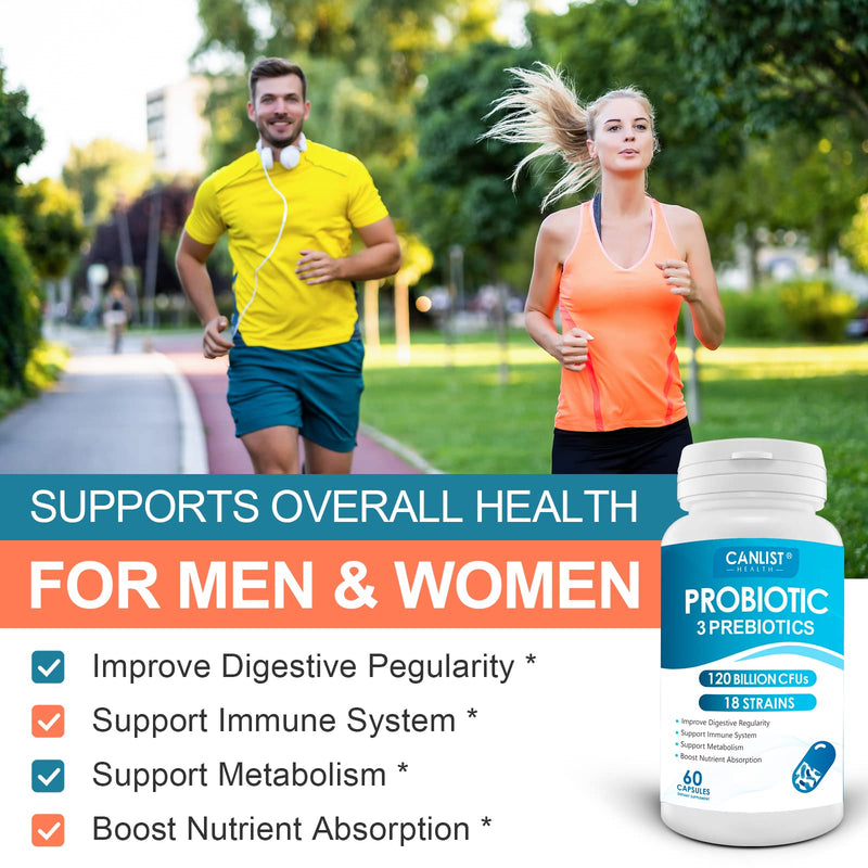 [Australia] - Probiotics 120 Billion CFUs 18 Strains, 3 Prebiotics & Digestive Enzymes for Men Women,Digestive & Immune Support,Shelf Stable Non-GMO 60 Capsules 
