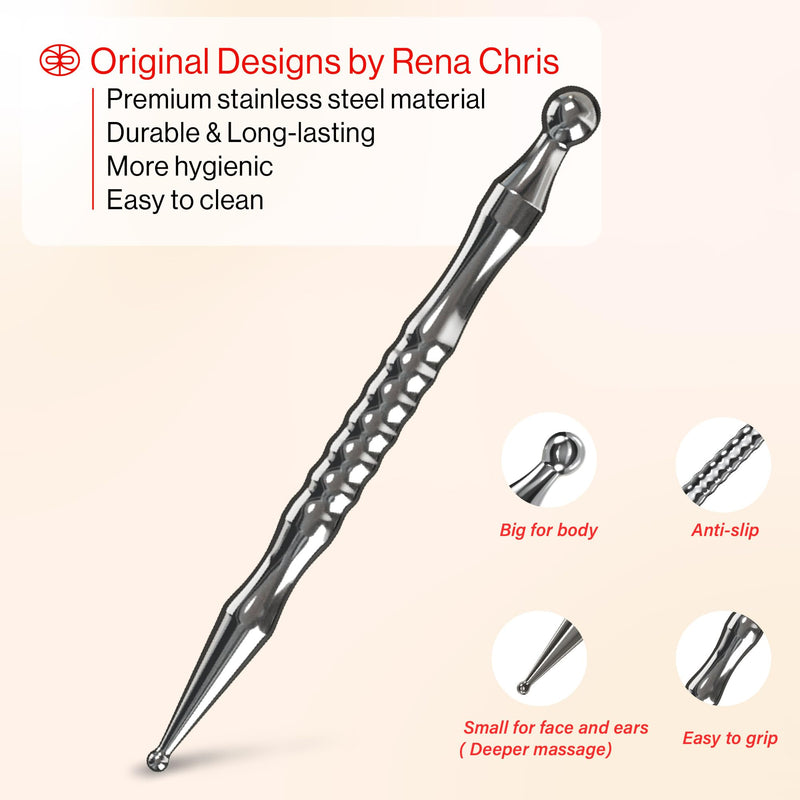 [Australia] - Rena Chris Stainless Steel Gua Sha and Acupuncture Pen, Manual Reflexology Tools for Muscle Tension and Pain Relief, Acupressure Pen and Gua Sha Set with Reflexology Chart, Easy to Use 