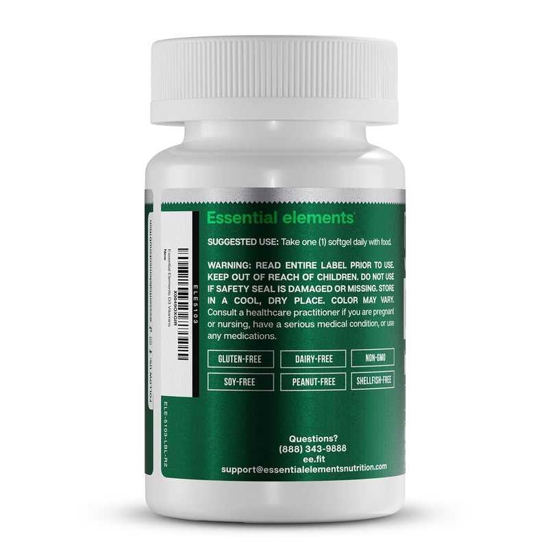 Essential Elements Vitamin D3 5000 IU - Softgels with Olive Oil - Bone, Muscle, & Immune Support - 90 Count (Pack of 2) 90 Count (Pack of 2)