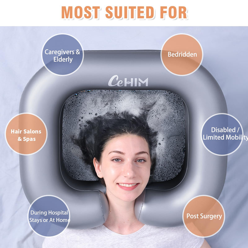 [Australia] - Inflatable Shampoo Basin - Portable Shampoo Bowl, Hair Washing Basin for Bedridden, Disabled,Injured, Hair Wash Tub for Dreadlocks and at Home Sink Washing (Silvery) Silvery 