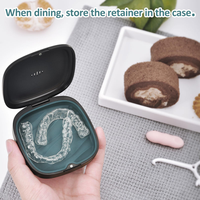 [Australia] - Retainer Case Slim Aligner Case with Vent Holes Removable Inner Tray Silicone for Easy Cleaning (1Pack Black Green) 1Pack Black Green 