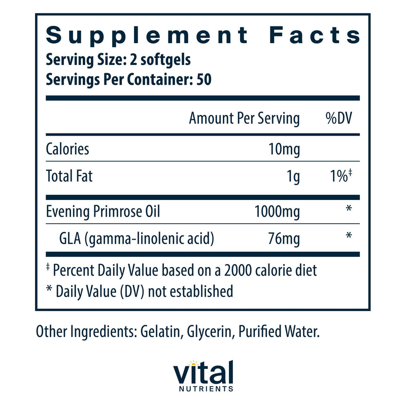 [Australia] - Vital Nutrients Evening Primrose Oil 1000mg | Cold Pressed Oil That Contains GLA, an Essential Omega-6 Fatty Acid for Women’s Health* | Gluten, Dairy and Soy Free | Non-GMO | 100 Softgels 100 Count (Pack of 1) 