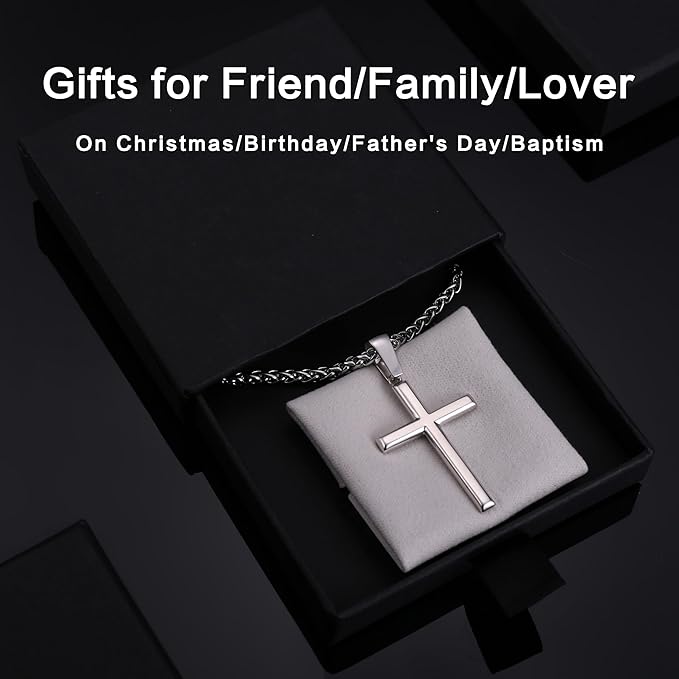 [Australia] - Sterling Silver Cross Necklace - on Silver Chain - Size: 27mm x 16mm x 1.2mm thick - 8156 45.0 Centimetres 