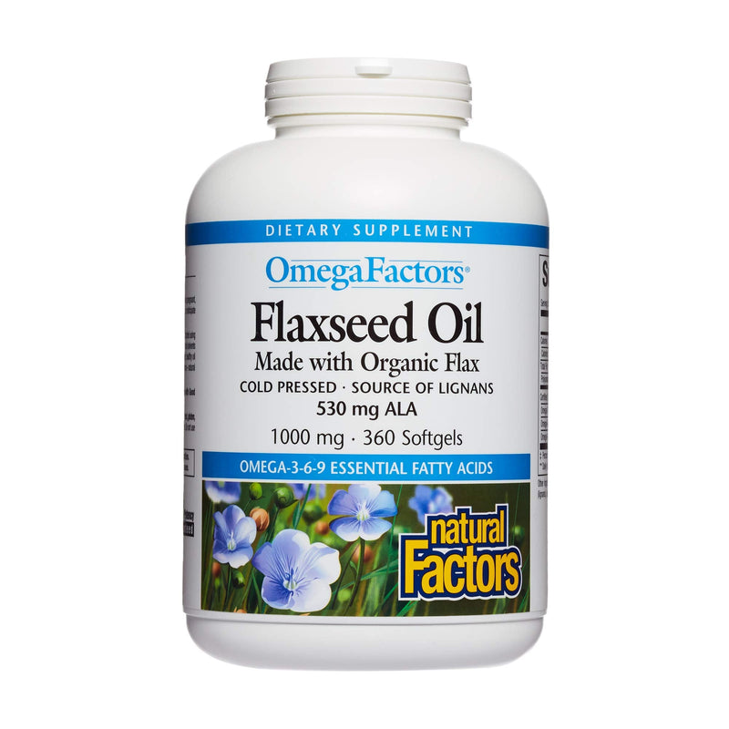 [Australia] - Omega Factors by Natural Factors, Flaxseed Oil, Supports Overall Health with Omega-3, 6 and 9 Fatty Acids, 360 softgels (360 servings) Standard Packaging 