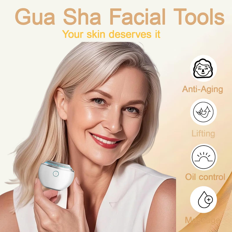 Face Massager Tool 4 Color Modes Red Light Therapy for Face Neck Skin Care at Home ，Gua Sha Facial Tools, White