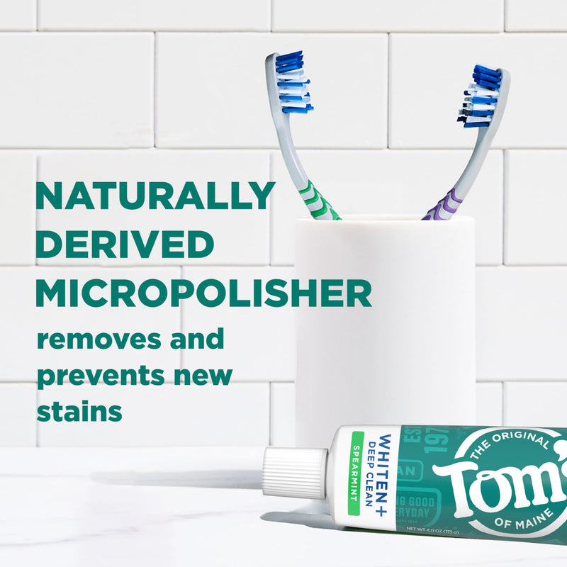Tom's of Maine Whiten Plus Deep Clean Whitening Toothpaste, Mint, 3Pk, 4 oz | Spearmint, Natural Toothpaste with Fluoride, Removes 95% of Stains, Enamel Safe Formula, Whitens Without Causing Sensitivity 4 Ounce (Pack of 3)
