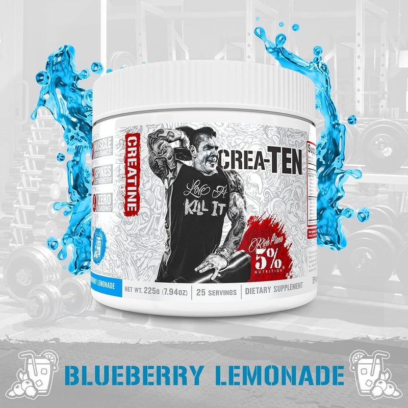 5% Nutrition CreaTEN Creatine Complex + Accelerators | Flavored Creatine Powder for Muscle Gain | Max Power, Strength, Endurance, & Recovery (225 g, Blueberry Lemonade)