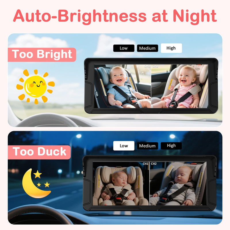 [Australia] - Dual Baby Car Camera for 2 Kids – 6.9” Split Screen Ultrawide HD Display with 2 Cameras, IR Night Vision, Easy Installation, Dual Car Camera Baby Monitor for Infant & Toddler Safety by Fodkh 