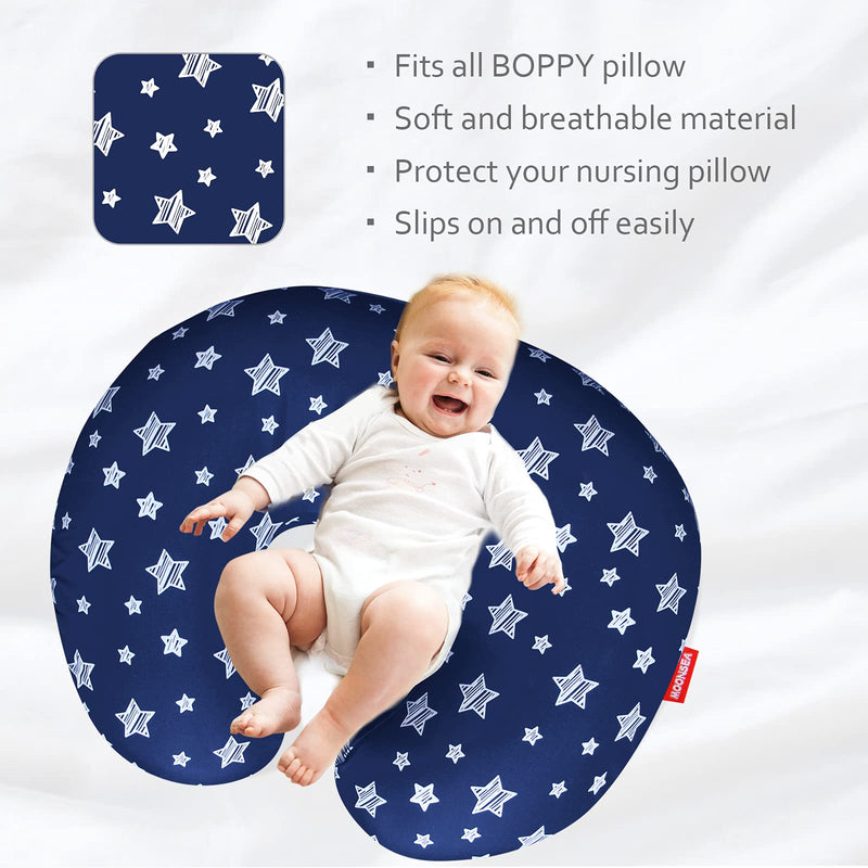 [Australia] - 2 Pack Nursing Pillow Cover Grey and Navy for Infant, Snug Fits Boppy Nursing Pillows, Breastfeeding Nursing Pillow Slipcovers Super Soft, for Breastfeeding Moms, with Star Print 