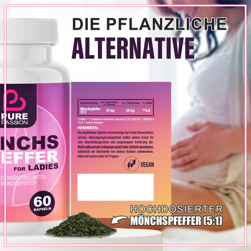[Australia] - Pure Passion® Monk's Pepper for Ladies - dietary supplement for women - high-dose monk's pepper, with 10 mg Agnus Castus 5:1 - ideal for daily needs - 60 capsules, Made in Germany 