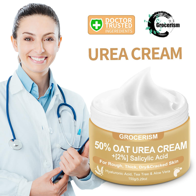 [Australia] - Grocerism Urea Cream 50 Percent for Feet 10.58 oz with Oat and 2% Salicylic Acid, Foot & Hand Cream included Hyaluronic Acid, Tea Tree and Aloe Vera for Deep Moisturizing, Callus Removing 2PS 