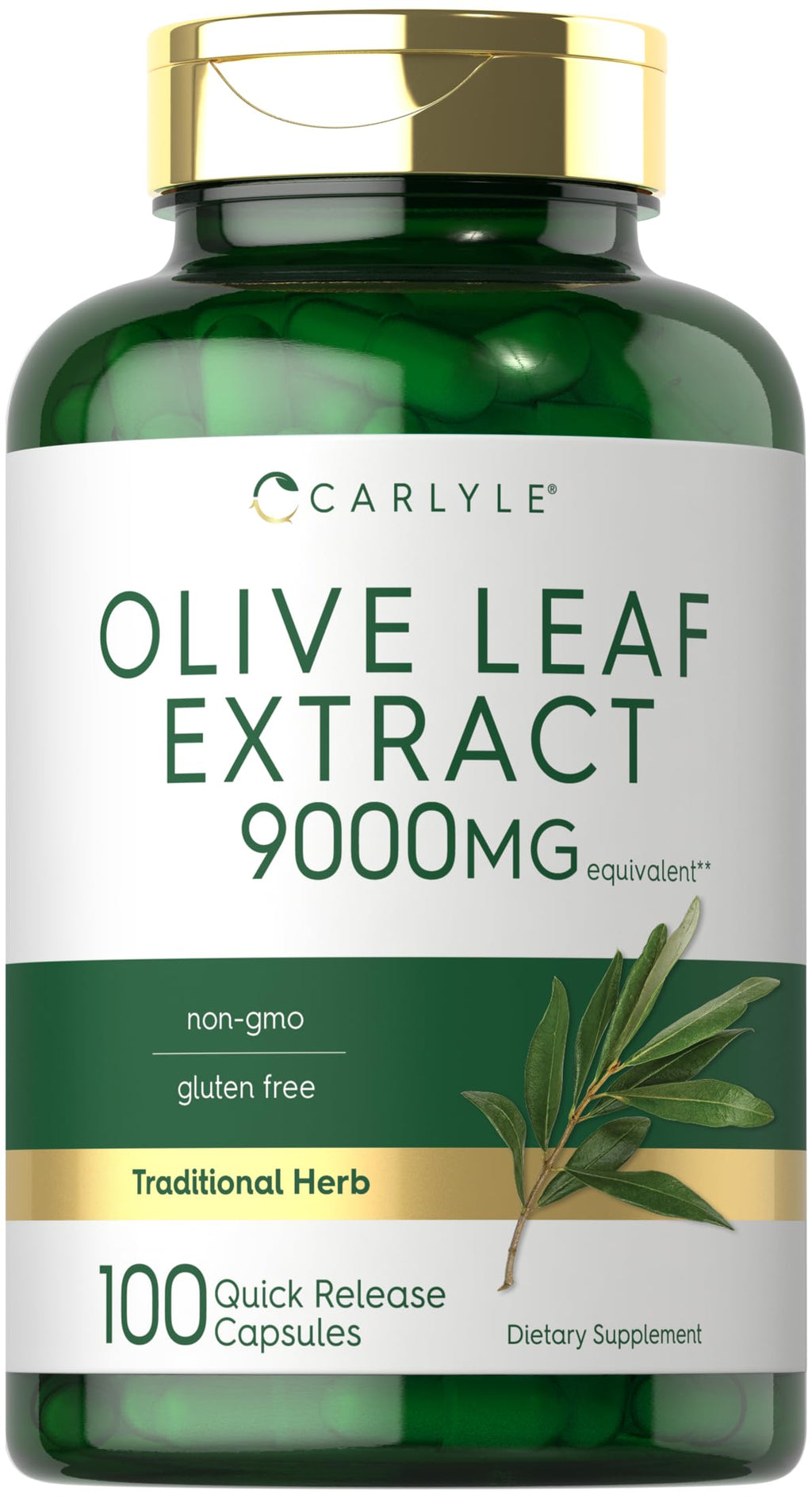 Carlyle Olive Leaf Extract Capsules | 9000mg | 100 Count | Non-GMO, Gluten Free | High Potency Supplement 100 Count (Pack of 1)