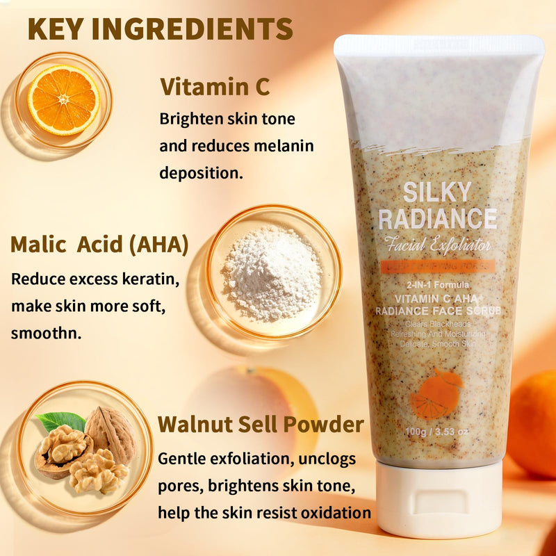 Vitamin C Face Scrub with AHA, Facial Scrub Exfoliator, Exfoliating Facial Wash, Exfoliating Scrub Face Cleanser for Women Men, Smooth, Brightening, Improve Dullness Dark Spot, 3.53 oz Vitamin C