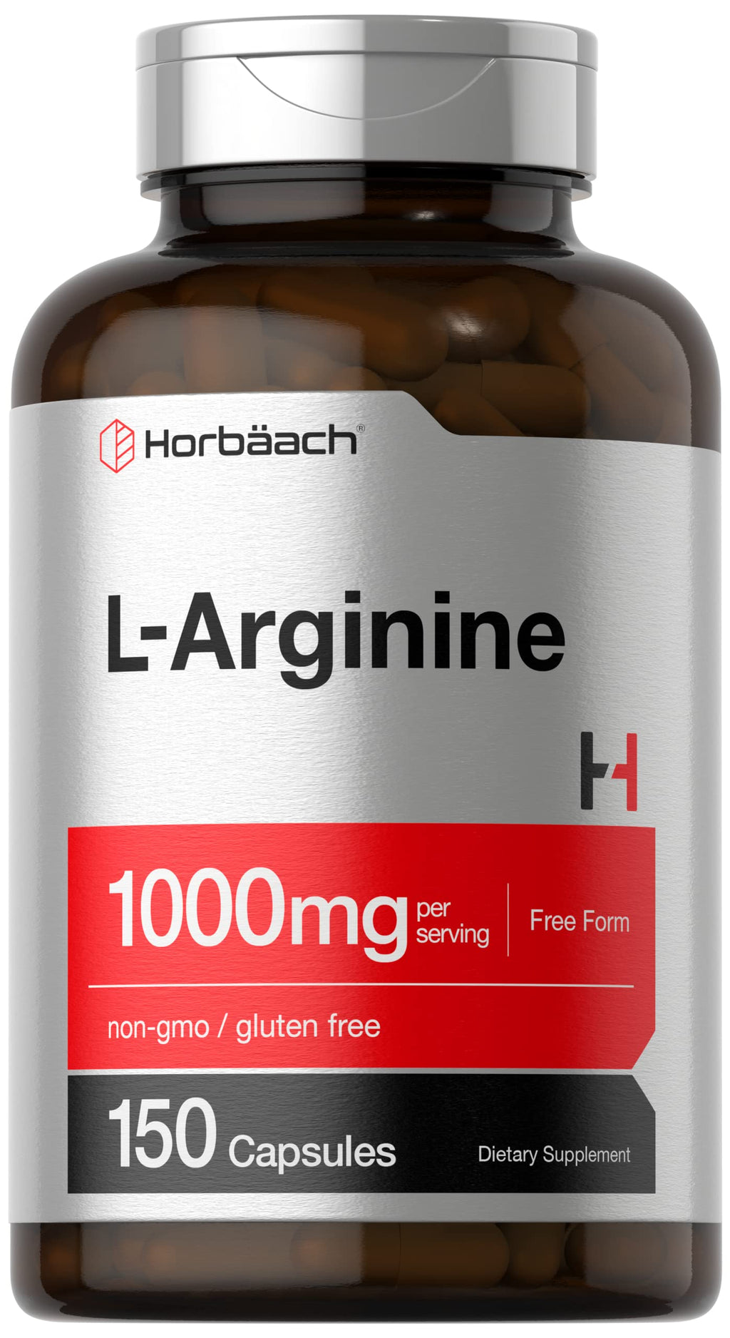 Horbäach L Arginine 1000mg Capsules | 150 Powder Pills | Free Form | Non-GMO & Gluten Free Supplement 150 Count (Pack of 1)