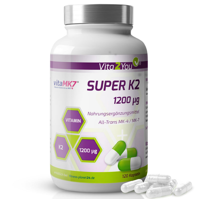 [Australia] - Vita2You Super K2-1200µg Vitamin K2 - Original vitaMK7® - (Natural MK-7) with MK-4 >99% All Trans - 120 capsules - High dosage - Premium quality 