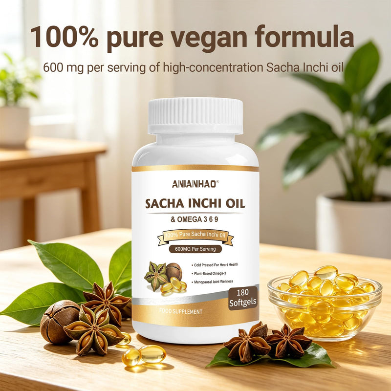 Sacha Inchi Oil Capsules, Sacha Inchi Oil Softgels, Ath Oil Hydrates The Joints for Menopausal Joint Dryness, Rich in Vitamin D3, 180 Count