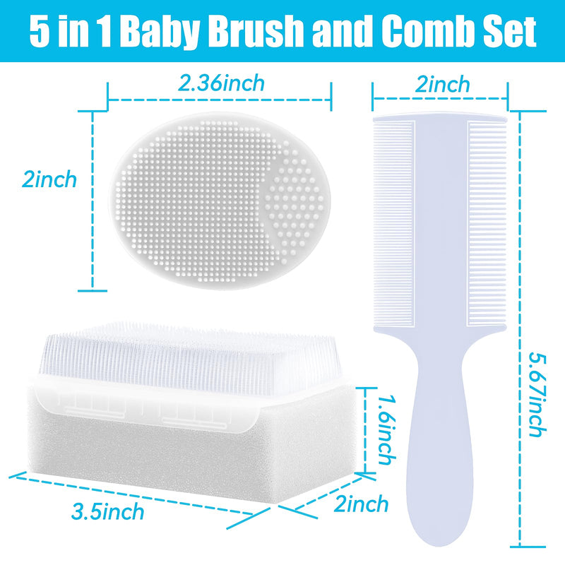 [Australia] - Cradle Cap Brush for Babies, 5Pcs Cradle Cap Treatment Set with Soft Bristle Brushes Silicone Scrubber Long Comb for Newborn Bathing Essentials Baby Brush and Comb Set (White) Long Handle Comb with Brush Set White 