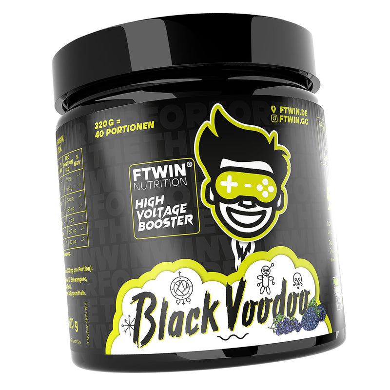 [Australia] - FTWIN HIGH VOLTAGE BOOSTER | For GAMERS and E-SPORTERS | REFLEX – FOCUS – ENERGY – ENDURANCE | 320 g = 40 servings (320 g, Black Voodoo) 320 g (pack of 1) 