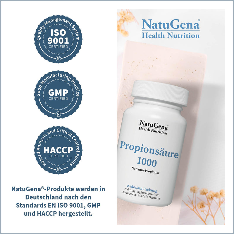 [Australia] - NatuGena propionic acid 1000, sodium propionate, short-chain fatty acid, 1000 mg sodium propionate per daily dose, 120 capsules (2 month pack) 