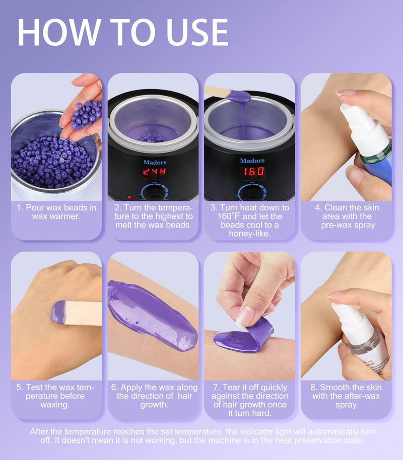 [Australia] - Madors wax warmer waxing set with LCD digital display temperature control, wax warmer with 5 pack (3.5 oz. each) hard wax beads for the whole body 