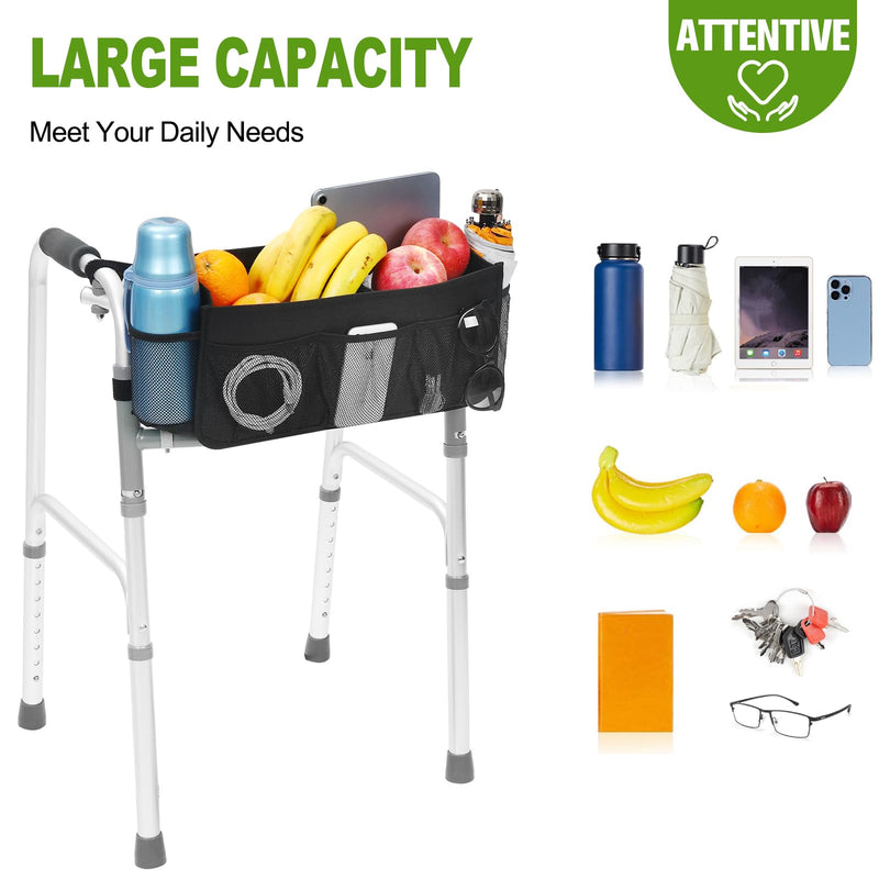 [Australia] - Upgrade Walker Basket with Cup Holder, Foldable Walker Storage Bag for Seniors with Big Capacity & Never Tipping Over, Best Gift for Family Black 