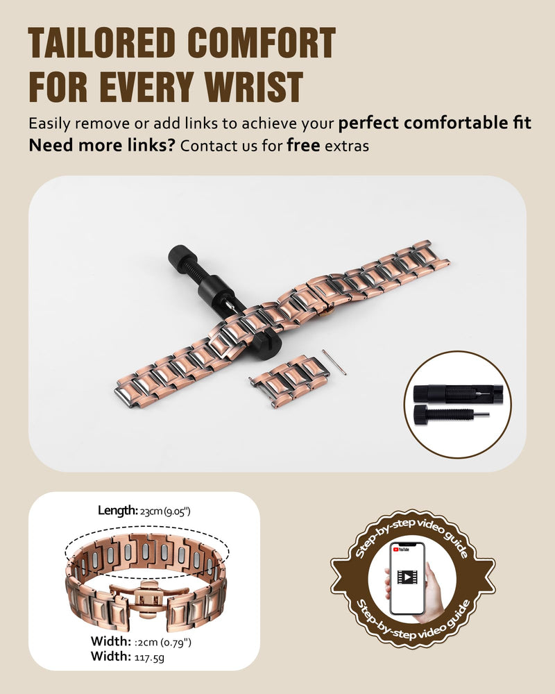 [Australia] - Jecanori Pure Copper Bracelet for Men, 5X Strength Magnetic Bracelets for Men with 5,000 Gauss Ellipses Magnets & Premium Butterfly Clasp Ridge 