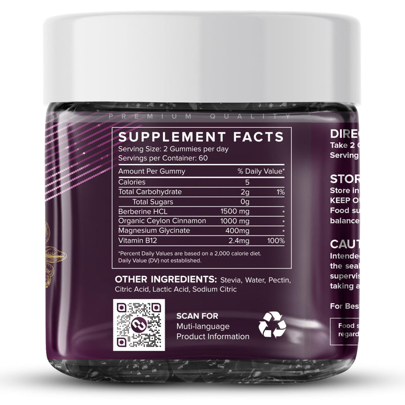 Supplmnt. Berberine Gummies - 2 Months Supply, 1500mg Berberine with 1000mg Ceylon Cinnamon, 2.4mg Vitamin B12 & 400mg Magnesium Glycinate - Powerful Metabolism & Immune Support Supplement BlackBerry