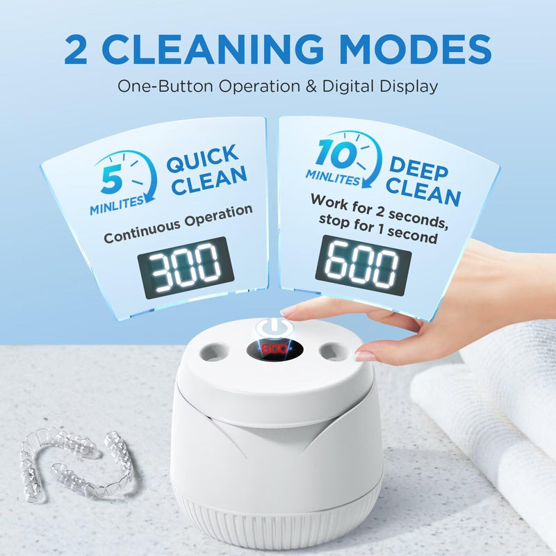 [Australia] - Dental Ultrasonic Retainer Cleaner Machine - Dental Cleaning Pod for Denture, Mouth Guard, Aligner, Night Guard, Braces, Toothbrush Heads, Jewelry, 45kHz Retainer Cleaner with Digital Timer & 200ML White 