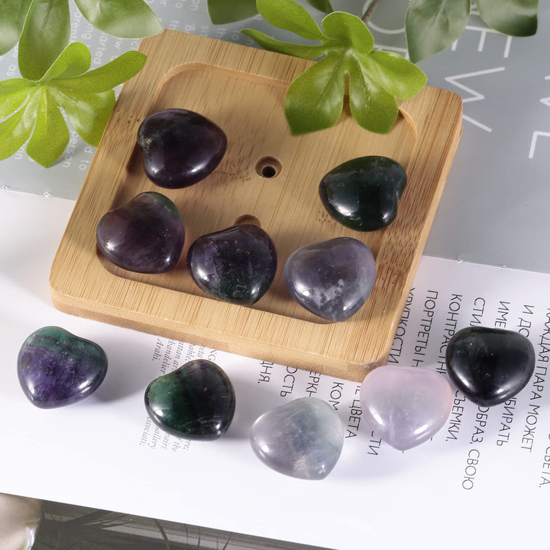 SUNYIK Pack of 10 0.8" Mini Natural Fluorite Heart Worry Stones | Healing Crystal Worry Palm Pocket Stone for Anxiety Stress Relief, Polished Heart Rocks Valentines Gift for Meditation Yoga