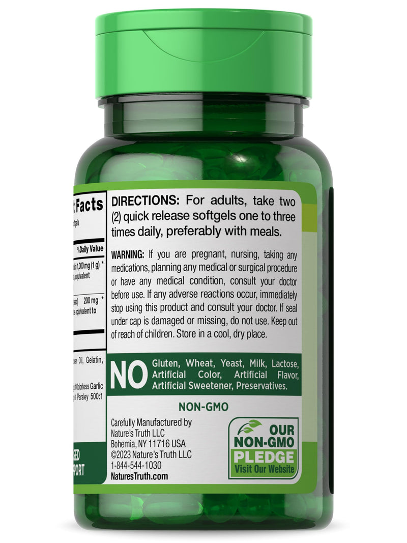[Australia] - Nature's Truth Odorless Garlic and Parsley | 1200mg | 100 Softgel Capsules | Non-GMO & Gluten Free Extract Supplement 