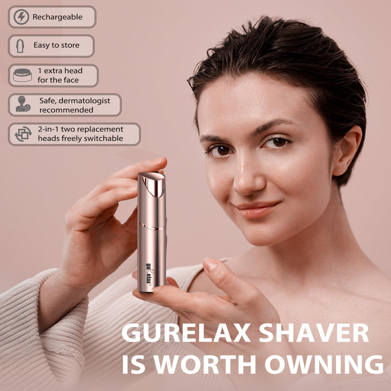 [Australia] - Facial Hair Remover for Women (Gen 3 Pro), guRelax Face Mini Hair Remover, 2024 Luxury Women's Beard Remover with Smartlight, for Face, Eyebrows, Fuzz, with 2 Flawless Replacement Heads Deluxe 2in1 Gold (2x Replacement Heads Included) 