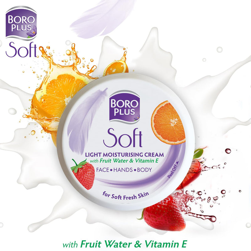 BOROPLUS Light Moisturizing Cream with Vitamin E | Lightweight Moisturizer for Face, Hands & Body | Soothes, Nourishes & Softens Dry Skin | Gives 24-Hour Moisturization | 3.38 Fl Oz (100ml)