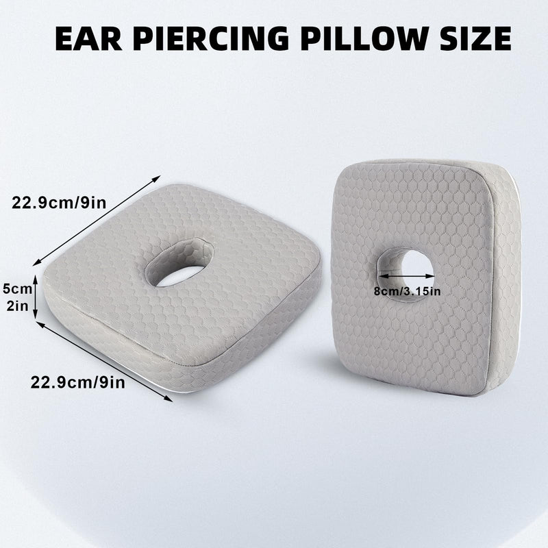 Piercing Pillow for Side Sleepers, Memory Foam Donut Pillow for Ear, Ear Pillows with Holes for Ear Pain, Earring Inflammation Pressure Sores, CNH, Soft and Comfortable Earring Pillow (Gray) Gray