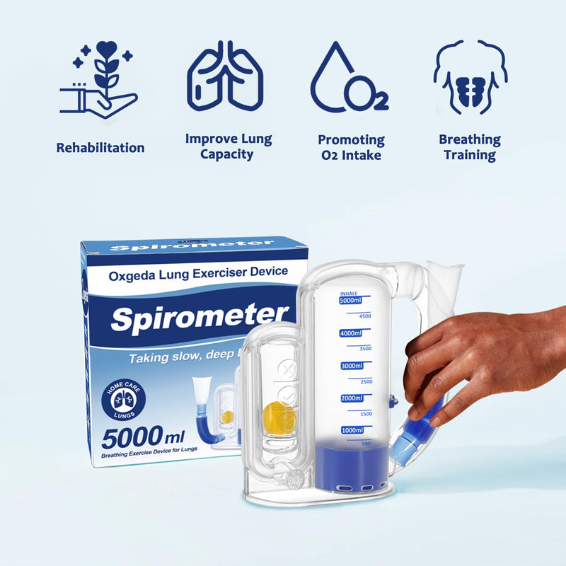 [Australia] - Incentive Spirometer, Breathing Exercise Device for Lungs, 5000ml Capacity for Deep Inhalation, Durable Medical-Grade PC Material | Airflow Indicator for Steady Inhalation Practice Blue 