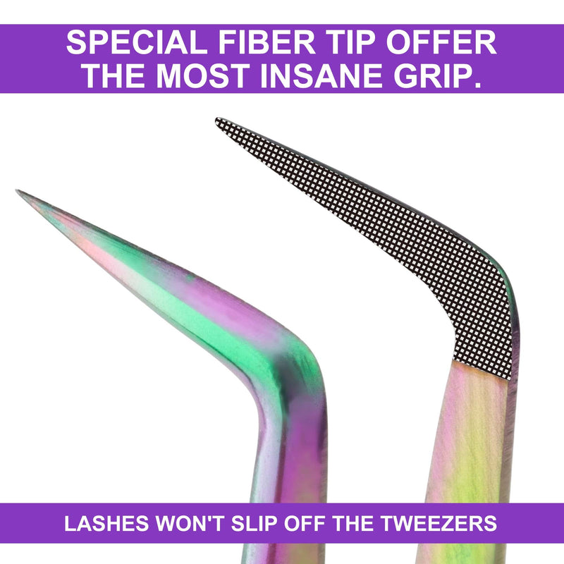 Fiber Tip Lash Tweezers For Eyelash Extension 4 Pcs Tweezers Professional Artist Tech Work Kit Tools,Best Volume Eyelash Lashes Extensions Precision Supplies Volume Boot 90 45 Degree(Multi) Multi