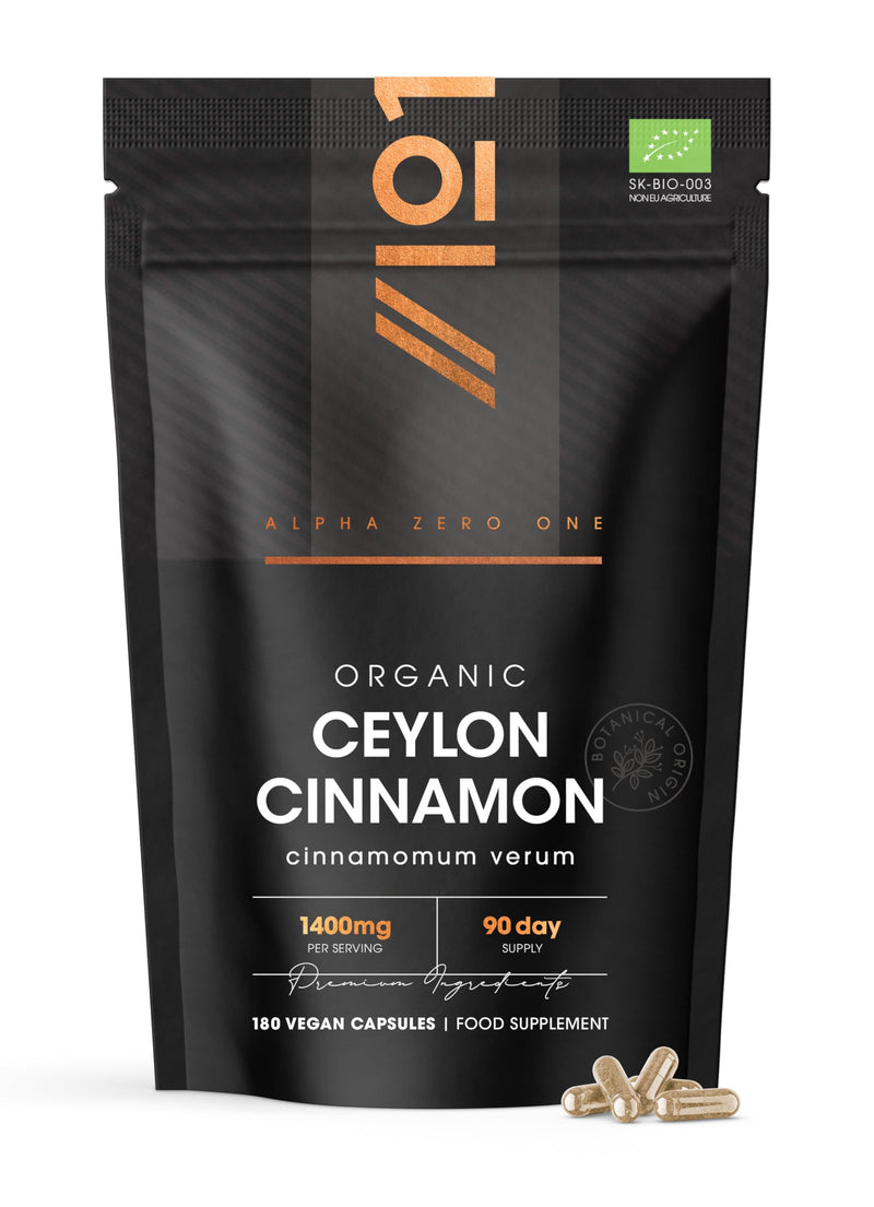 Organic Ceylon Cinnamon 1400mg – 100% Sri Lanka Cinnamon Verum – 180 Vegan Capsules – Resealable and Recyclable Pouch by Alpha01 1 count (Pack of 180)