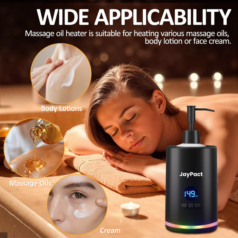 [Australia] - Oil Warmer for Massage, Massage Oil Lotion Warmer with Roller & Gua Sha Set for Spa, Body Oils Heater with Two Oil Bottle Dispenser, Oil Warmer Dispenser, Adjustable Temperature(86-149°F) Black 