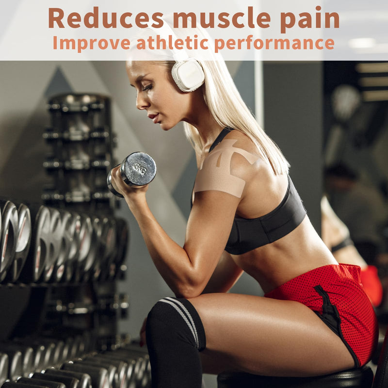 20PCS Kinesiology Tape for Shoulder, Kinesiology Tape Precut Strips for Shoulder Support Support & Stability, Waterproof Breathable Elastic Sports Shoulder Tape for Pain Relief, Athletic Tape, Beige