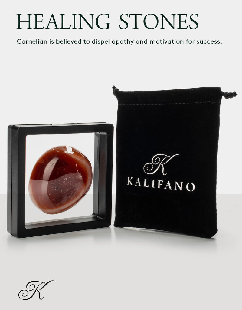 [Australia] - KALIFANO Carnelian Palm Stone with Healing & Calming Effects - AAA Grade High Energy Cornalina Worry Stone with Information Card - Reiki Crystal Used for Courage (Family Owned and Operated) 