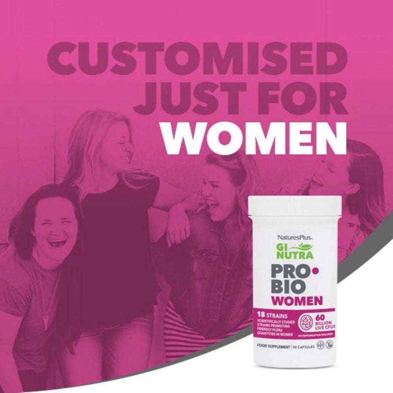 NaturesPlus GI Nutra Pro Bio Women - 18 Science Backed Strains for Women Flora with Cranberries and Prebiotics - One a Day, Vegan, Gluten Free - 30 Capsules