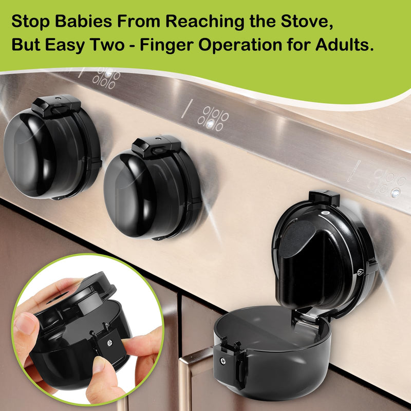 [Australia] - Stove Knob Safety Covers, for Knob Diameter Less Than 2.4", Unlock with Adult Two-Finger, Dual-Key Press Gas Stove Knob Locks, Upgraded Oven Lock Knob Covers for Child Safety, Black Color, Pack of 5 