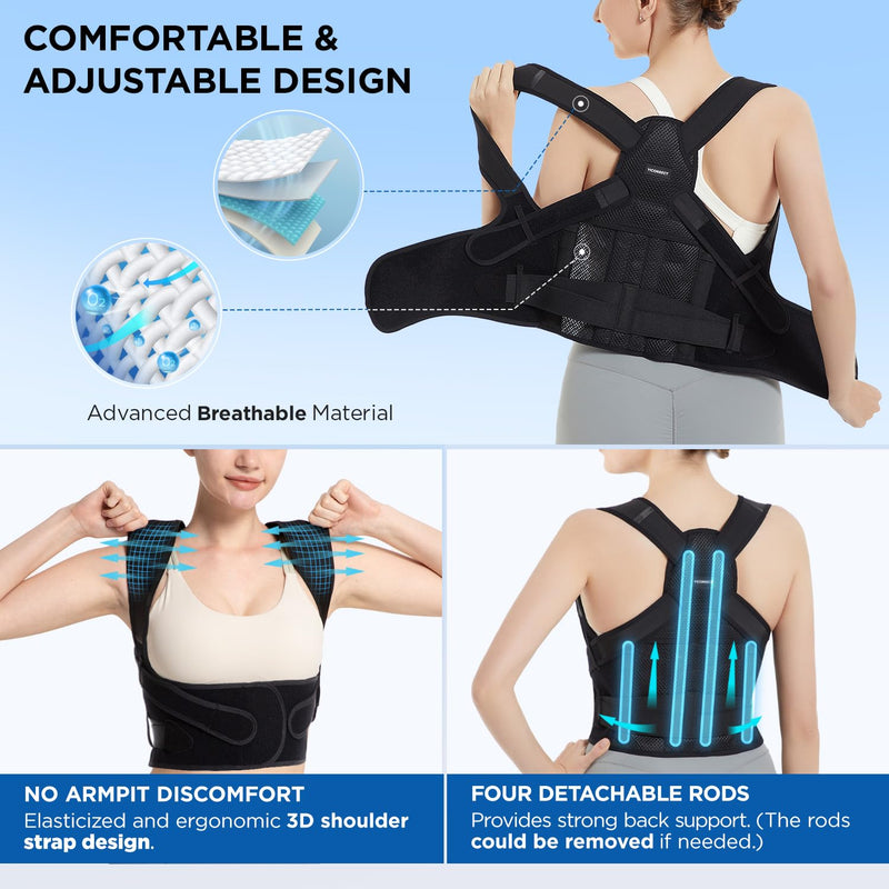 [Australia] - Vicorrect Posture Corrector for Women and Men: Back Brace Support - Shoulders Straightener Relieve Upper Back Pain (Black, Large) Black 
