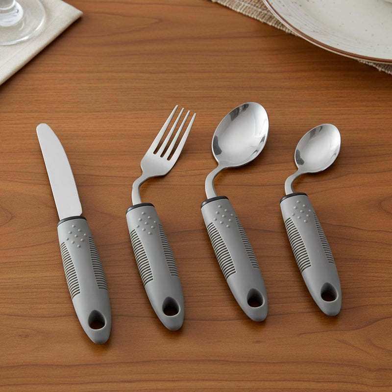 4PCS Arthritis Aids 42° Angled with Wide Handles Easy Grip Adaptive Utensils Cutlery for Arthritic Hands Disabled Adults Elderly Parkinson Tremors