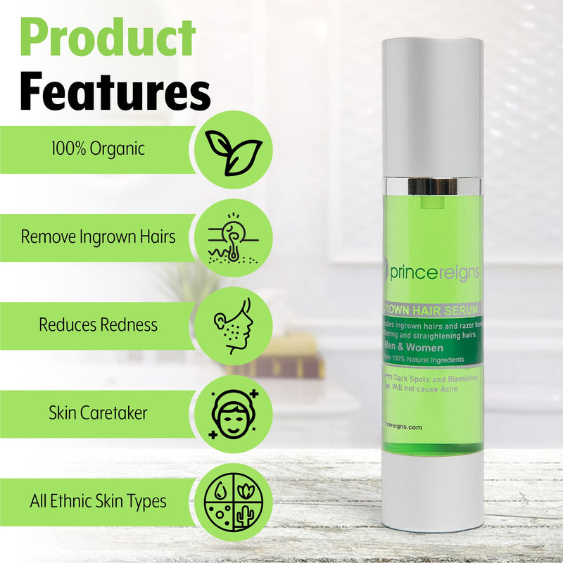 Organic Ingrown Hair and Razor Burn Serum (2 Pack) for Men and Women - Exfoliating AHA for Smooth Skin After Shaving, Waxing or Hair Removal, Preventing Bumps and Irritation 1 Fl Oz (Pack of 2)