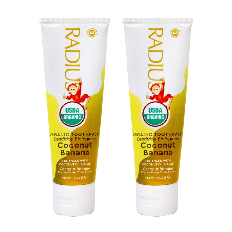 RADIUS Children's Toothpaste, Coconut Banana, 3 oz, Non-Toxic Chemical-Free Gluten-Free, Designed to Improve Gum Health & Prevent Cavities, Pack of 2 3 Ounce (Pack of 2)