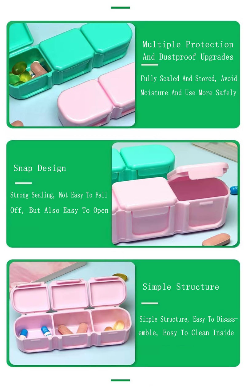 3 Pieces Pill Organizer, 3 Timer Daily Moisture Proof Pill Box Pocket Purse Portable Travel Vitamin Container Medicine Case 3pcs 3 Timer Daily Pill Case