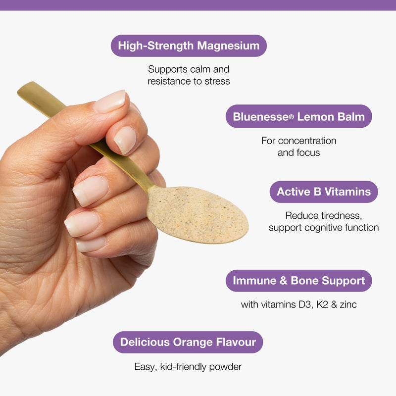 Metagenics MegaMag Kids + Teens - Magnesium & Lemon Balm Powder with B Vitamins for Focus at School - Orange, 30 Servings